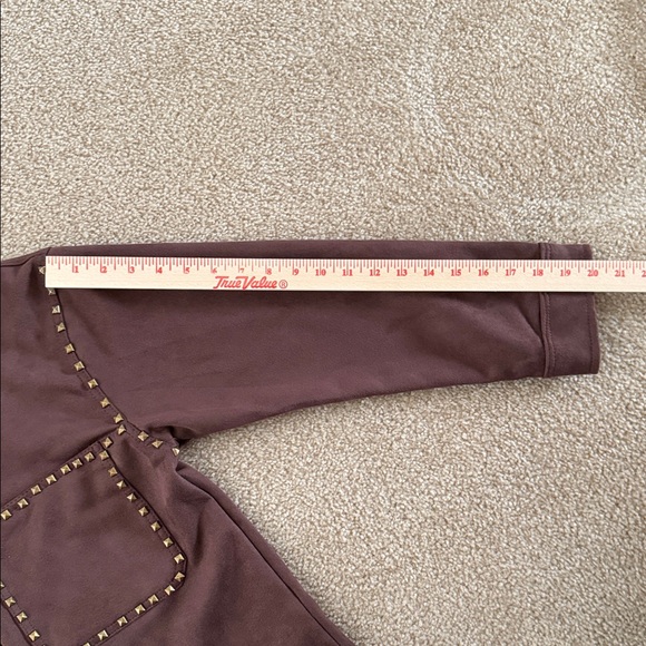 VIGOSS- Brown Faux Suede Studded Trucker Jacket Gold Stud Western Rock Style - Picture 10 of 14